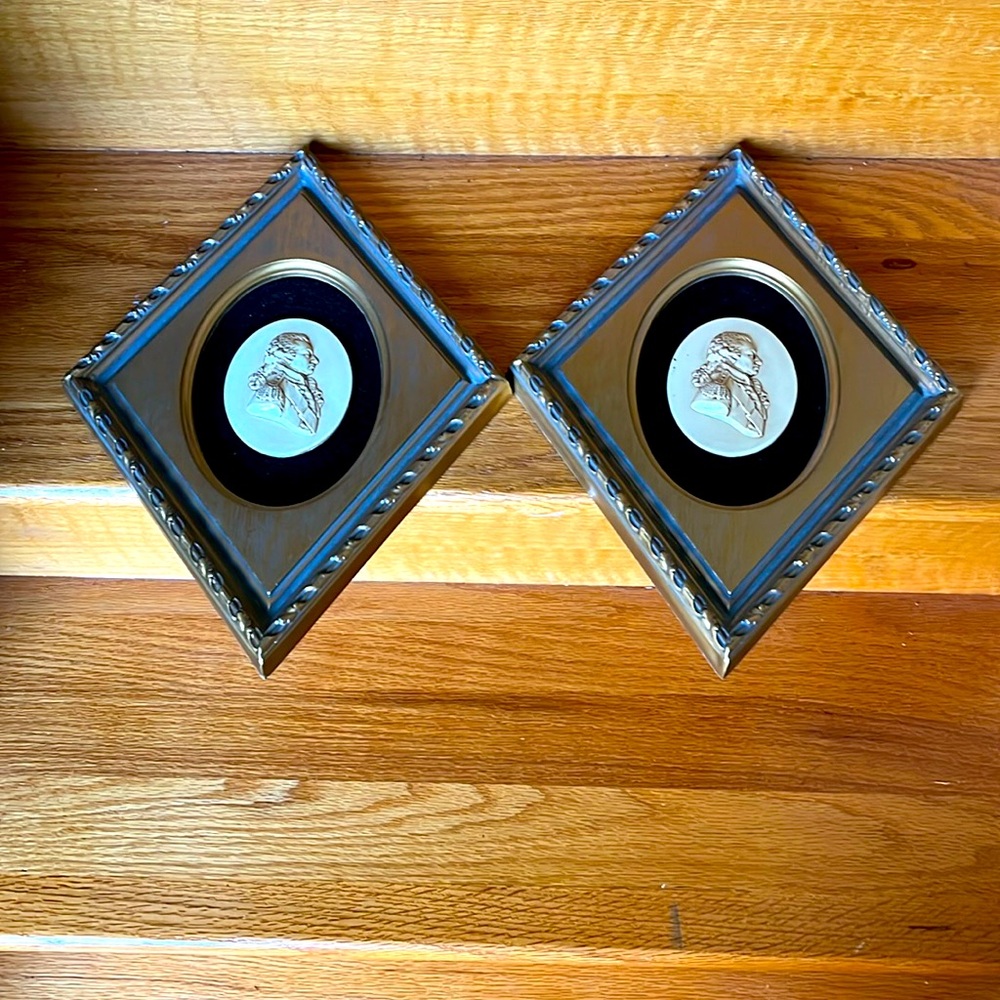 Two Vintage Mid-Century Wall Decor Cameo on Velvet Decor Frames no. 9551 Home